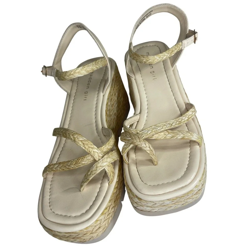 Madden Girl Womens Raffia Wedge Sandals Platform Braided Strappy Tan SF3127 8.5W